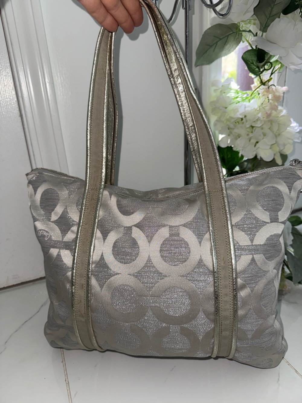 Coach Metallic Silver Signature Shoulder Bag - Picture 8 of 16